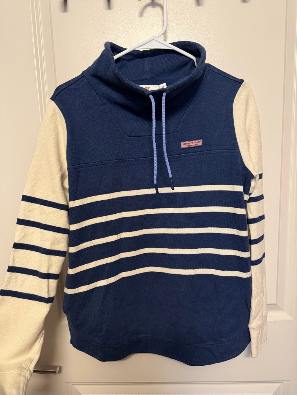 Vineyard Vines Navy and Cream Striped Turtleneck Pullover
